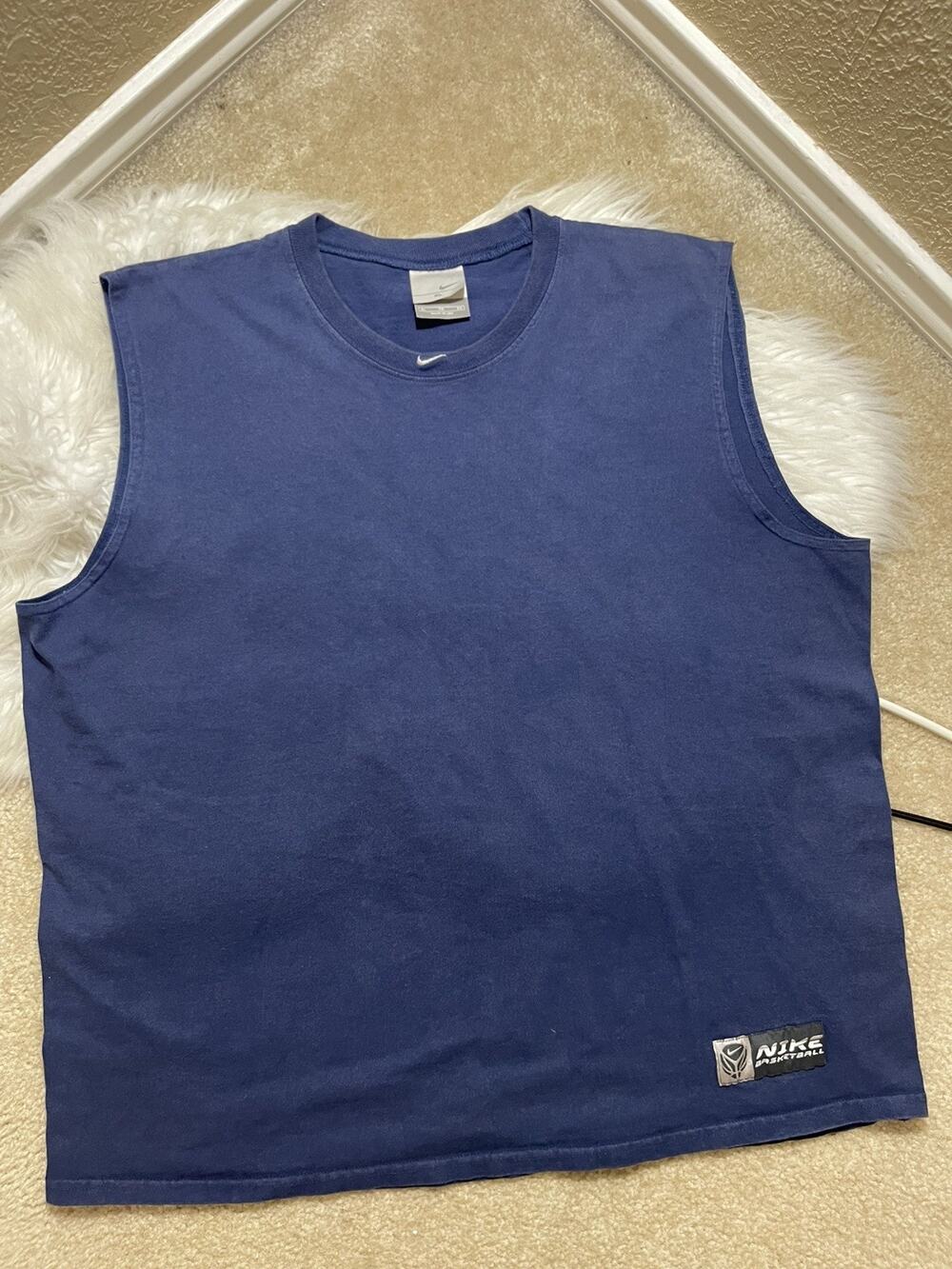 VTG Nike Basketball Sleeveless Center Swoosh Shirt Men XL Navy Blue 90s Y2K USA